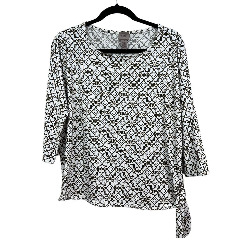 Chico's EasyWear Women Top Blouse Round Neck Raglan 3/4 Sleeve Abstract Print 1*